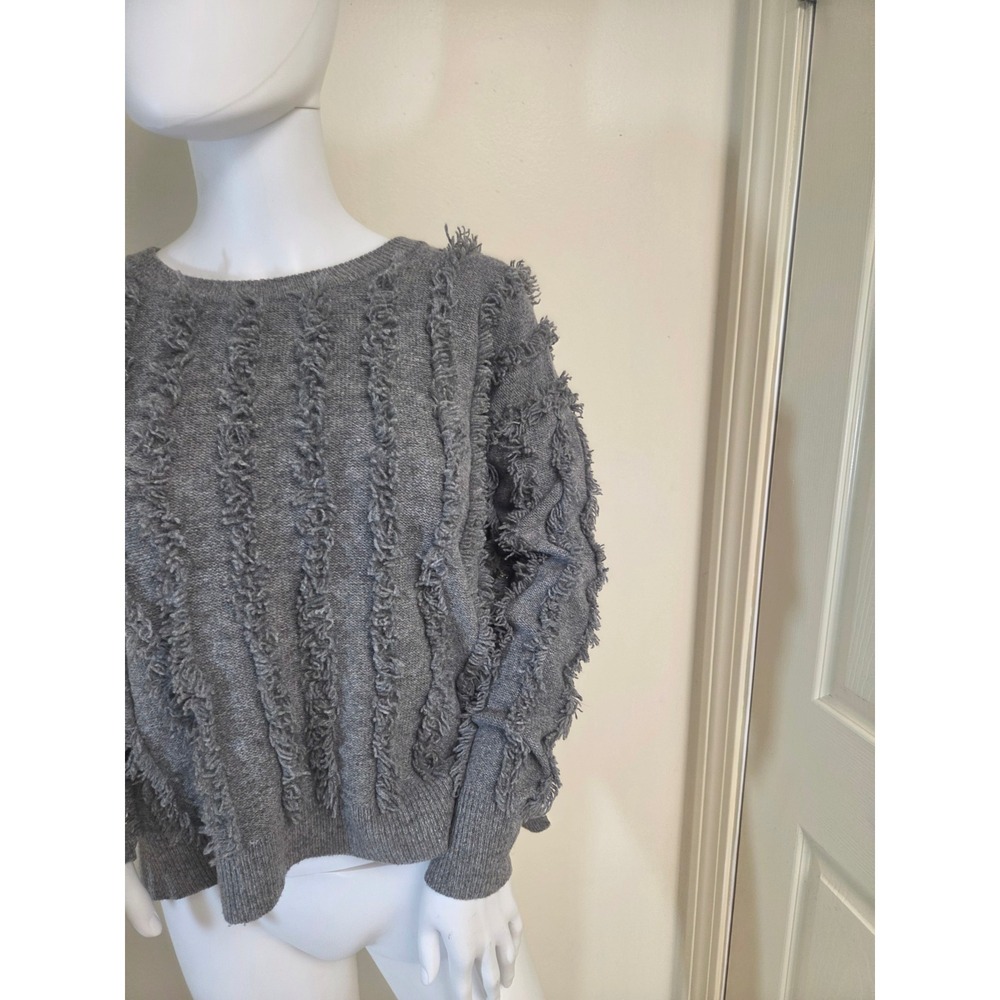 Madewell Gray 100% Merino Wool Fringe Textured Pullover Sweater XXS - Picture 9 of 10